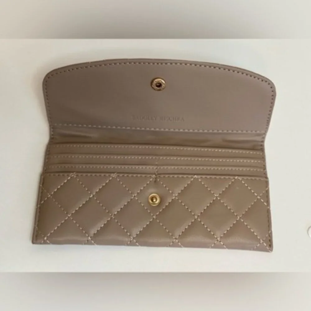Badgley Mischka Quilted Taupe Wallet with Gold Logo NWT
